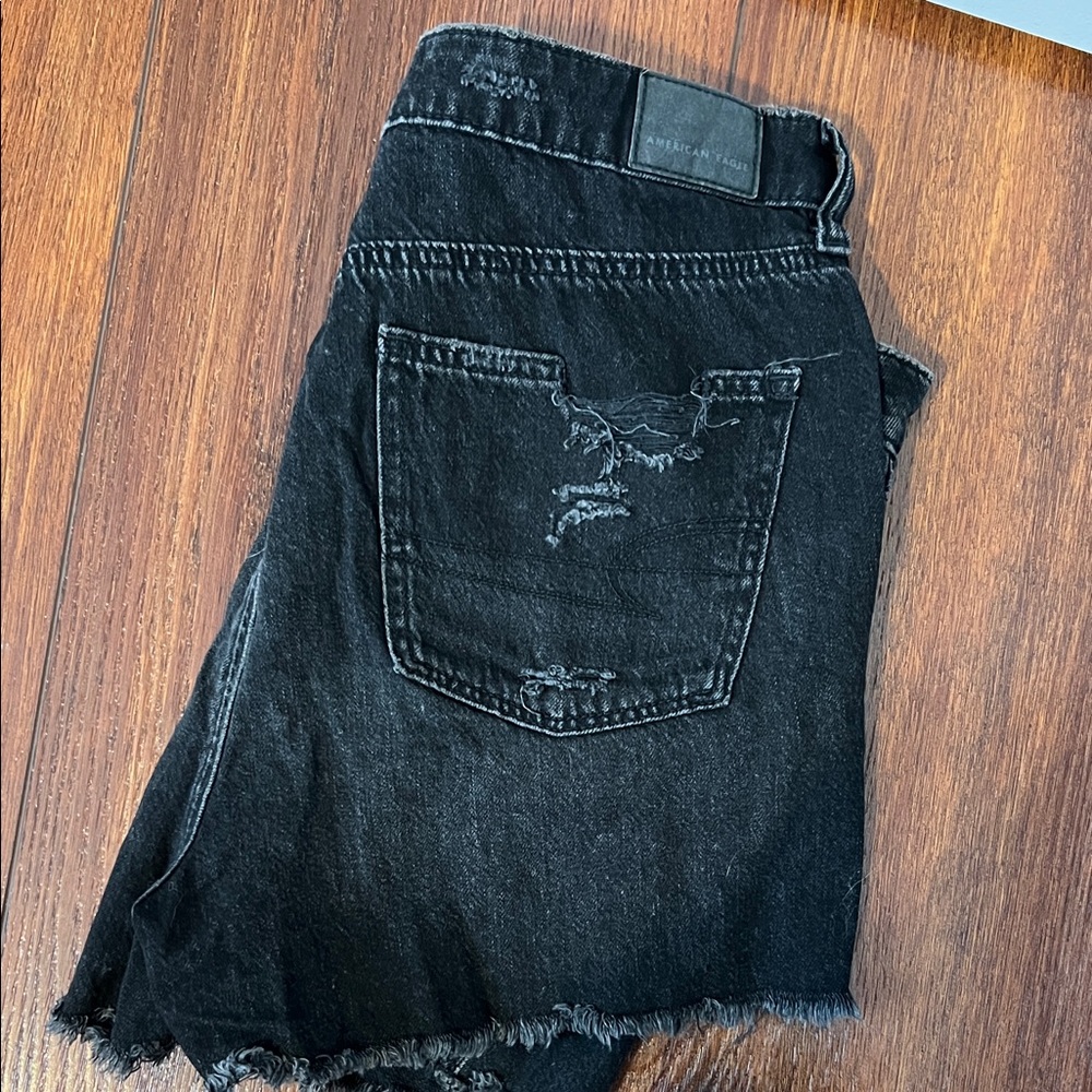 American Eagle Black Distressed Mom Shorts